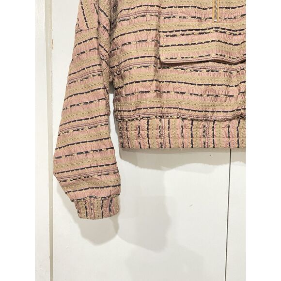 Intermix Top Silk Womens Sz 4 Long Sleeves Crop 1/2 Zip Pink Brown Geometric - Picture 6 of 16